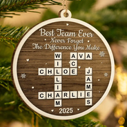 Gifts For Colleagues,Happy,Christmas - Crossword Best Team Ever - Personalized Custom Shaped Wooden Ornament