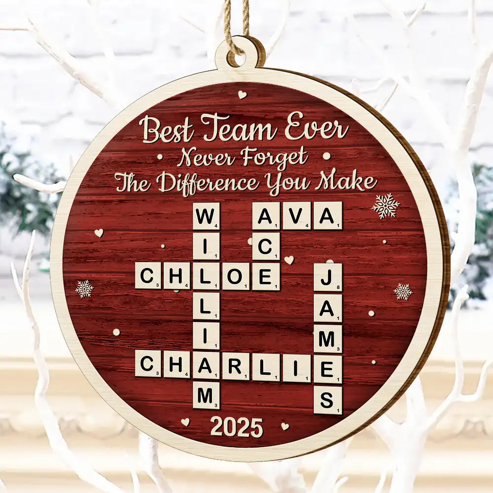 Gifts For Colleagues,Happy,Christmas - Crossword Best Team Ever - Personalized Custom Shaped Wooden Ornament
