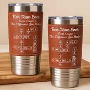 Gifts For Colleagues, Gift For Bestie, Happy - Crossword Best Team Ever Scrabble - Personalized Leather Tumbler
