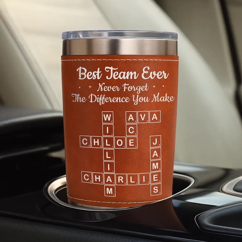 Gifts For Colleagues, Gift For Bestie, Happy - Crossword Best Team Ever Scrabble - Personalized Leather Tumbler