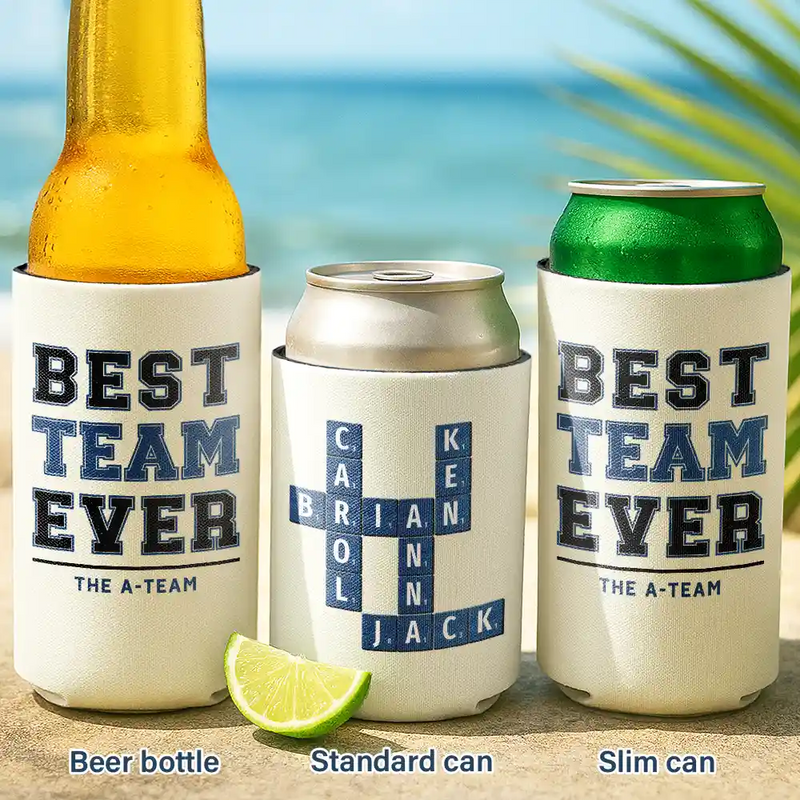 Gifts For Colleagues, Gift For Bestie, Happy - Crossword Best Team Ever Scrabble Name - Personalized Can Cooler Sleeve