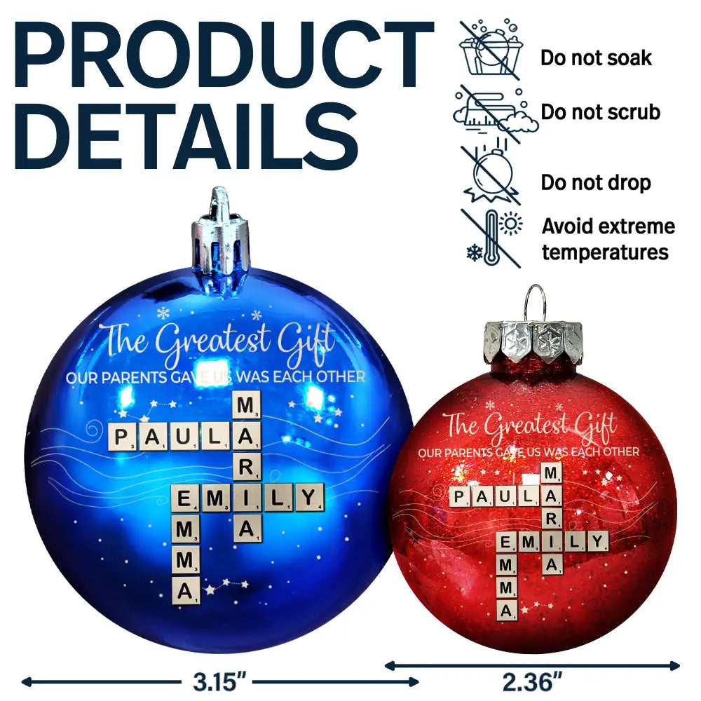 Gift For Sibling,Gift For Sisters,Gift For Brothers,Christmas,Happy - Crossword Brothers & Sisters Forever Linked Together - Personalized Ball Ornament