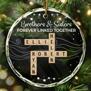 Gift For Sibling,Gift For Brothers,Gift For Sisters,Gift For Women,Gift For Men,Happy,Christmas,Top Market - Crossword Brothers & Sisters Forever Linked Together - Personalized Circle Glass Ornament