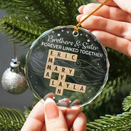 Gift For Sibling,Gift For Brothers,Gift For Sisters,Gift For Women,Gift For Men,Happy,Christmas,Top Market - Crossword Brothers & Sisters Forever Linked Together - Personalized Circle Glass Ornament