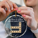Gift For Sibling,Gift For Brothers,Gift For Sisters,Gift For Women,Gift For Men,Happy,Christmas,Top Market - Crossword Brothers & Sisters Forever Linked Together - Personalized Circle Glass Ornament