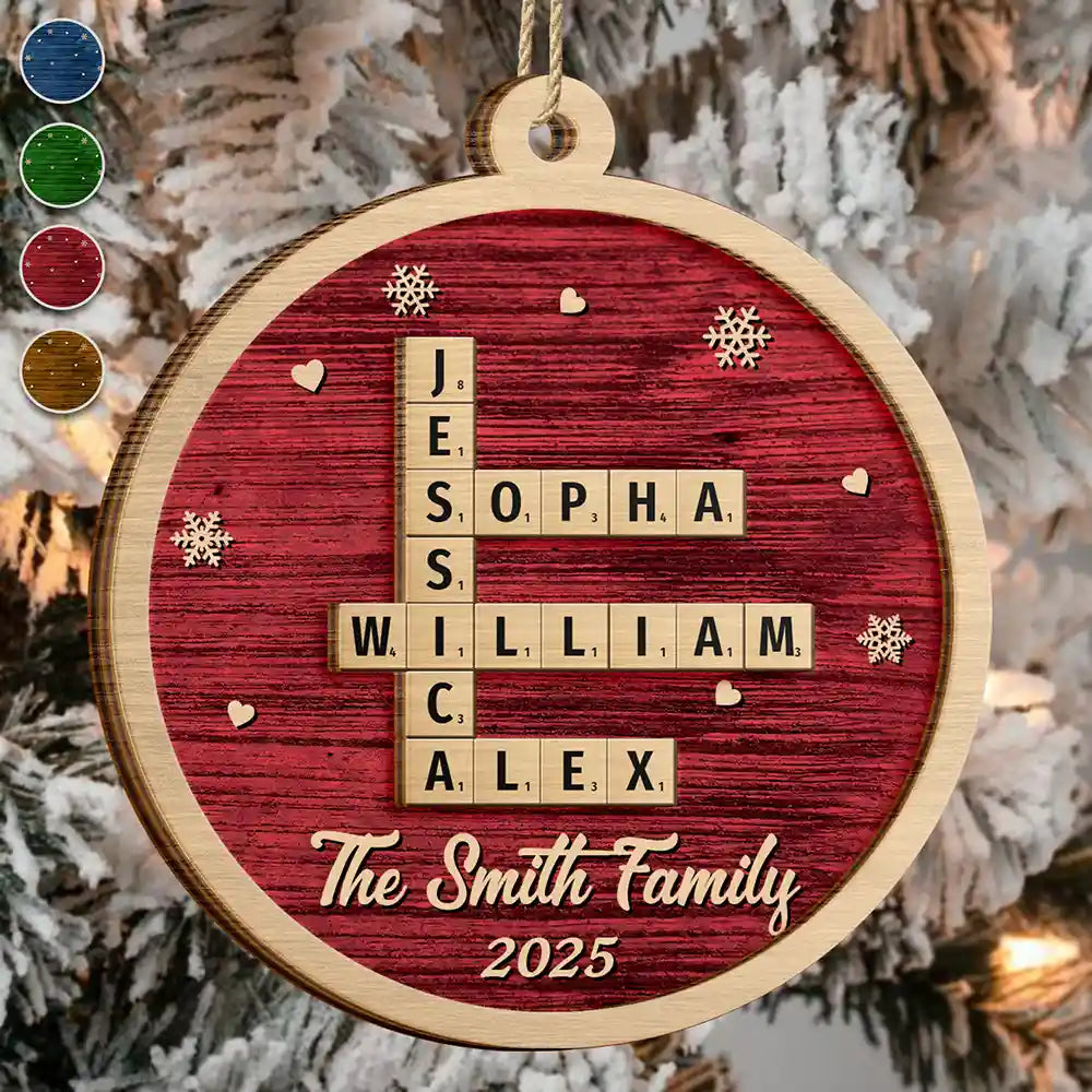 Crossword Christmas Family Name - Personalized 2-Layered Wooden Ornament