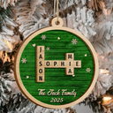 Family, Parents, Gift For Grandparents, Gift For Kids, Gift For Grandkids, Happy, Christmas, Top Market, Non-Eng - Crossword Christmas Family Name - Personalized 2-Layered Wooden Ornament