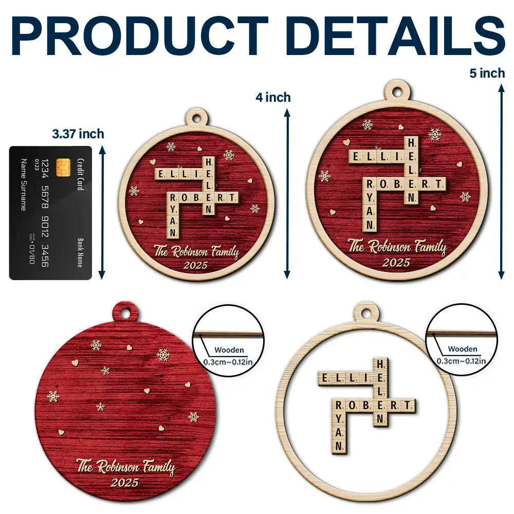 Family, Parents, Gift For Grandparents, Gift For Kids, Gift For Grandkids, Happy, Christmas, Top Market, Non-Eng - Crossword Christmas Family Name - Personalized 2-Layered Wooden Ornament