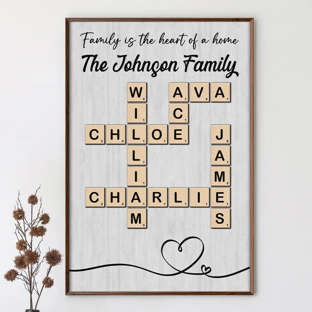Family,Parents,Gift For Grandparents,Happy - Crossword Family Is The Heart Of A Home - Personalized Poster
