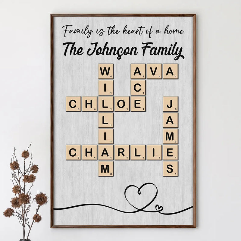 Family,Parents,Gift For Grandparents,Happy - Crossword Family Is The Heart Of A Home - Personalized Poster