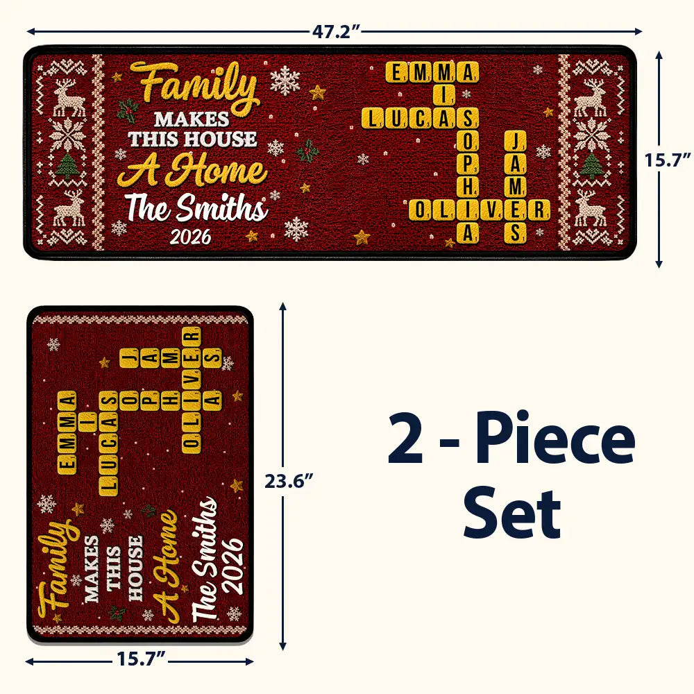 Sentimental,Christmas,Family,Crossword - Crossword Family Makes This House A Home Faux Chenille Effect - Personalized Runner Rug