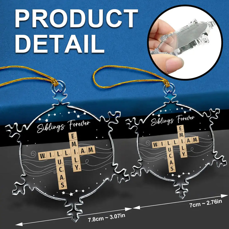 Christmas, Family, Happy - Crossword Family Names - Personalized Snowflakes Shaped Glass Ornament