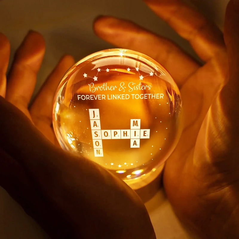 Family - Crossword Family Relationship Forever Linked Together - Personalized Crystal Globe Lamp