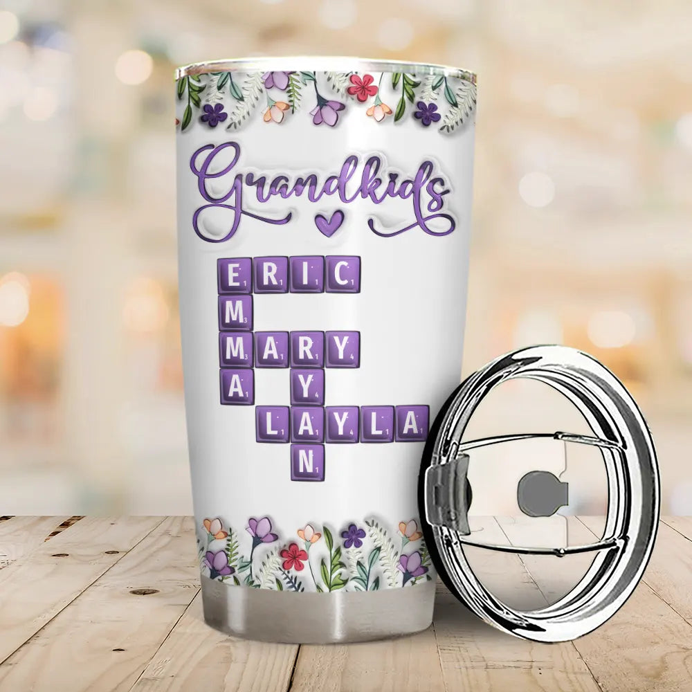 Gift For Grandma,Gift For Grandpa,Gift For Grandkids - Crossword Grandkids - Personalized Tumbler
