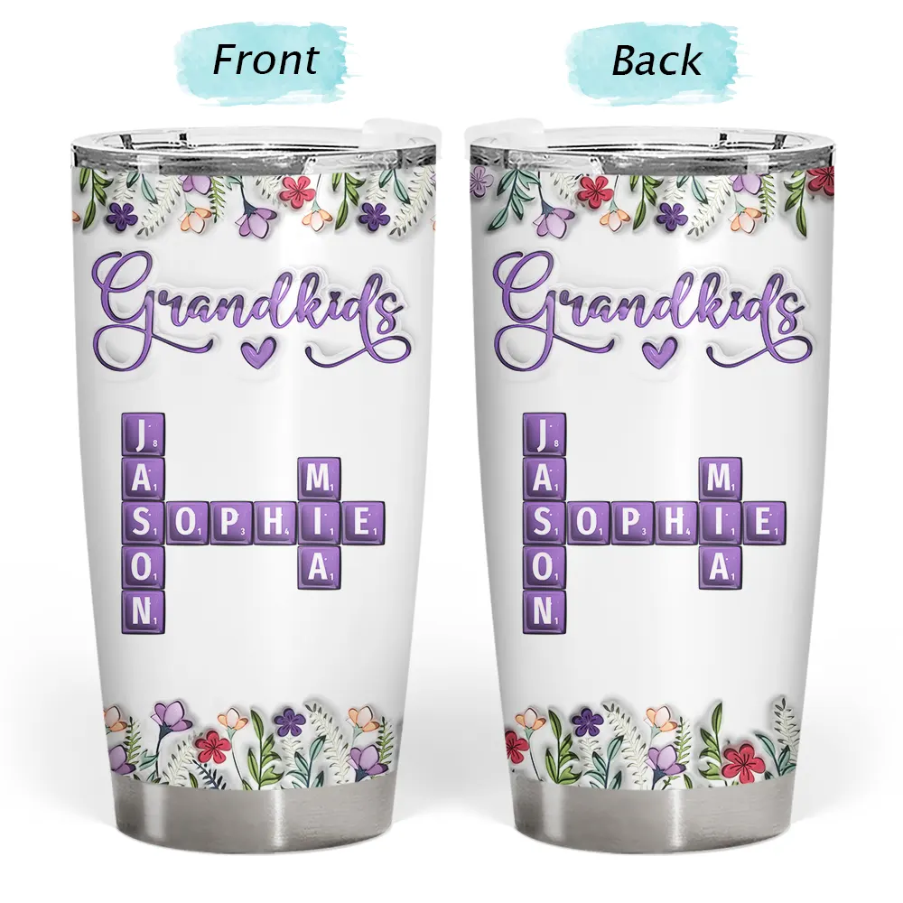 Gift For Grandma,Gift For Grandpa,Gift For Grandkids - Crossword Grandkids - Personalized Tumbler