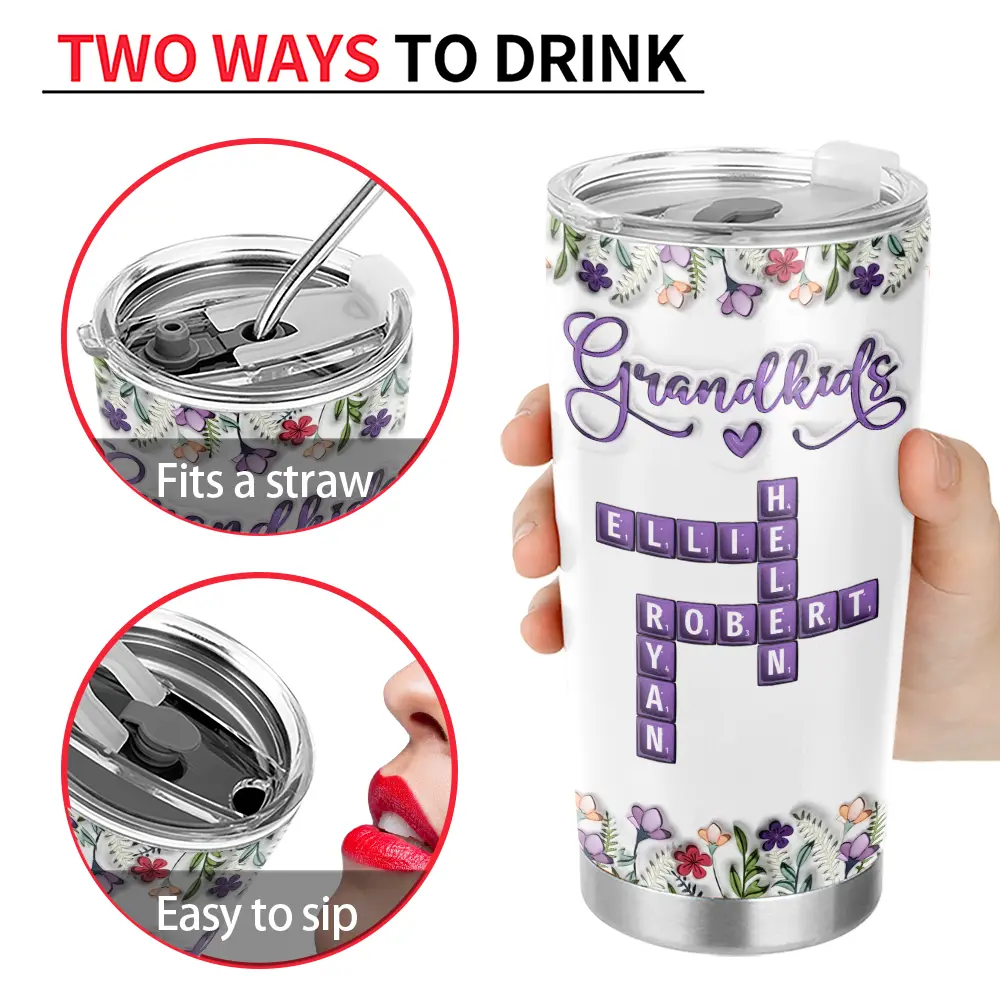 Gift For Grandma,Gift For Grandpa,Gift For Grandkids - Crossword Grandkids - Personalized Tumbler