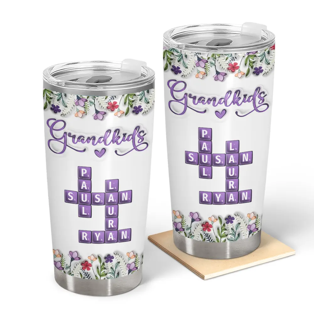 Gift For Grandma,Gift For Grandpa,Gift For Grandkids - Crossword Grandkids - Personalized Tumbler