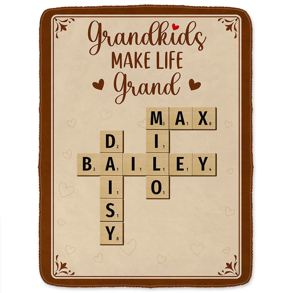 Gift For Grandparents, Christmas - Crossword Grandkids Make Life Grand - Personalized Fleece Blanket, Sherpa Blanket