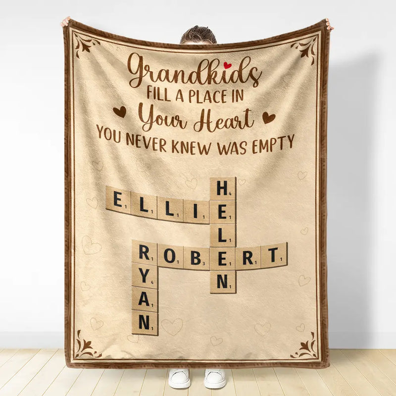 Gift For Grandparents, Christmas - Crossword Grandkids Make Life Grand - Personalized Fleece Blanket, Sherpa Blanket