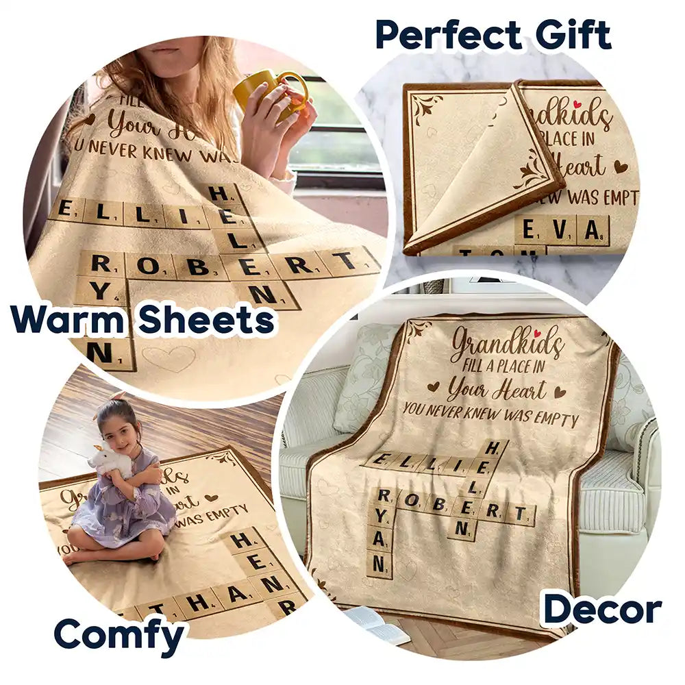 Gift For Grandparents, Christmas - Crossword Grandkids Make Life Grand - Personalized Fleece Blanket, Sherpa Blanket