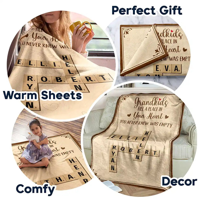 Gift For Grandparents, Christmas - Crossword Grandkids Make Life Grand - Personalized Fleece Blanket, Sherpa Blanket