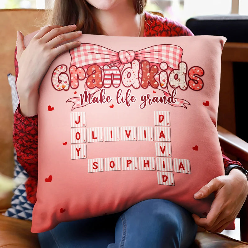 Gift For Grandma,Gift For Mother,Love - Crossword Grandkids Make Life Grand Preppy Coquette - Personalized Pillow