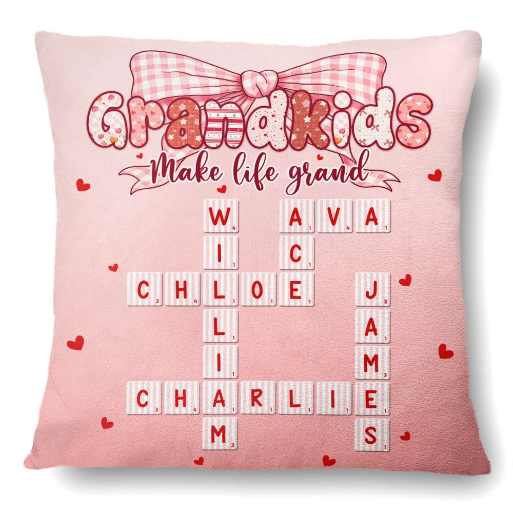 Crossword Grandkids Make Life Grand Preppy Coquette - Personalized Pillow
