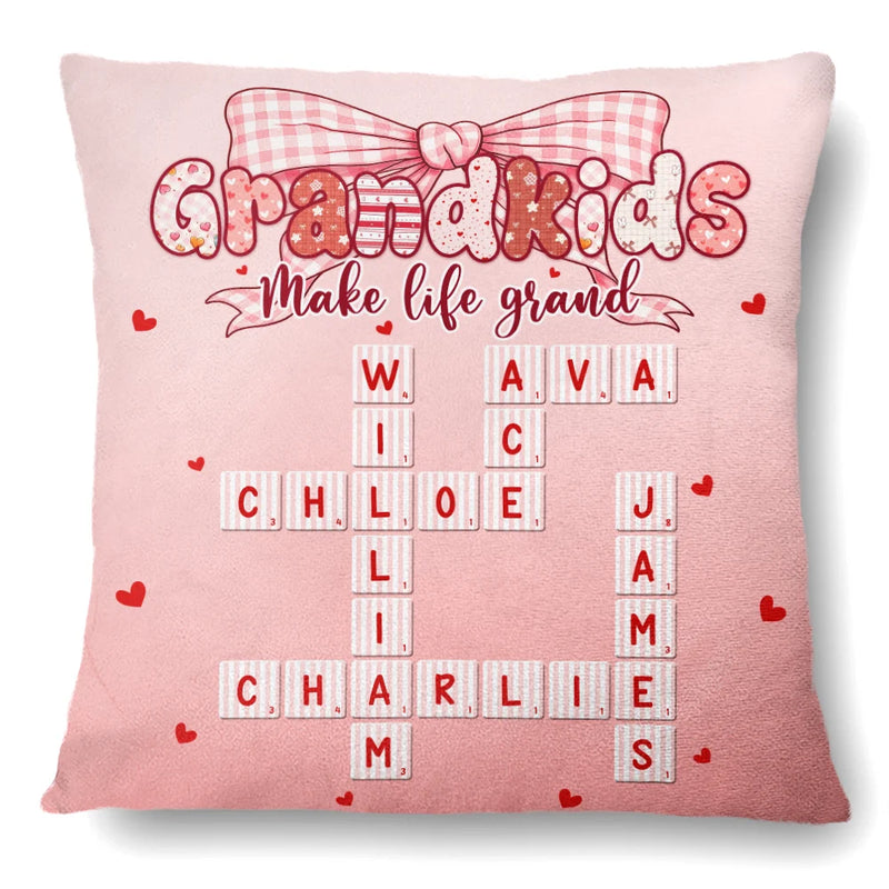 Gift For Grandma,Gift For Mother,Love - Crossword Grandkids Make Life Grand Preppy Coquette - Personalized Pillow