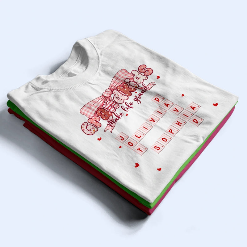 Gift For Grandma, Gift For Mother, Love - Crossword Grandkids Make Life Grand Preppy Coquette - Personalized T Shirt