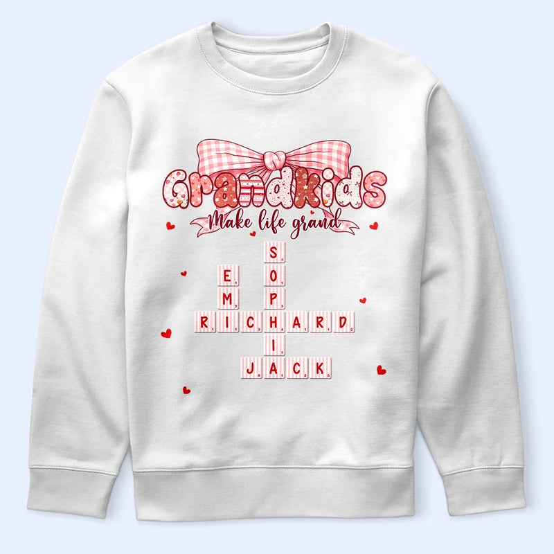 Gift For Grandma, Gift For Mother, Love - Crossword Grandkids Make Life Grand Preppy Coquette - Personalized T Shirt