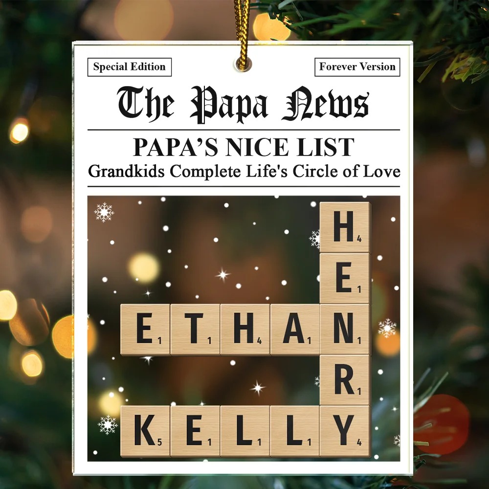 Christmas,Gift For Grandpa,Grandpa - Grandkids,Gift For Grandma,Gift For Grandparents,Grandma - Grandkids - Crossword Kids Name Grandma Grandpa Nice List - Personalized Custom Shaped Acrylic Ornament