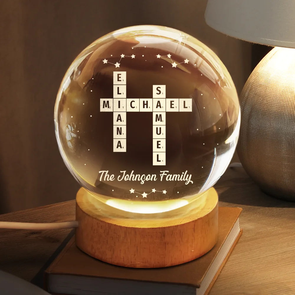 Family - Crossword Loving Family Siblings Besties - Personalized Crystal Globe Lamp