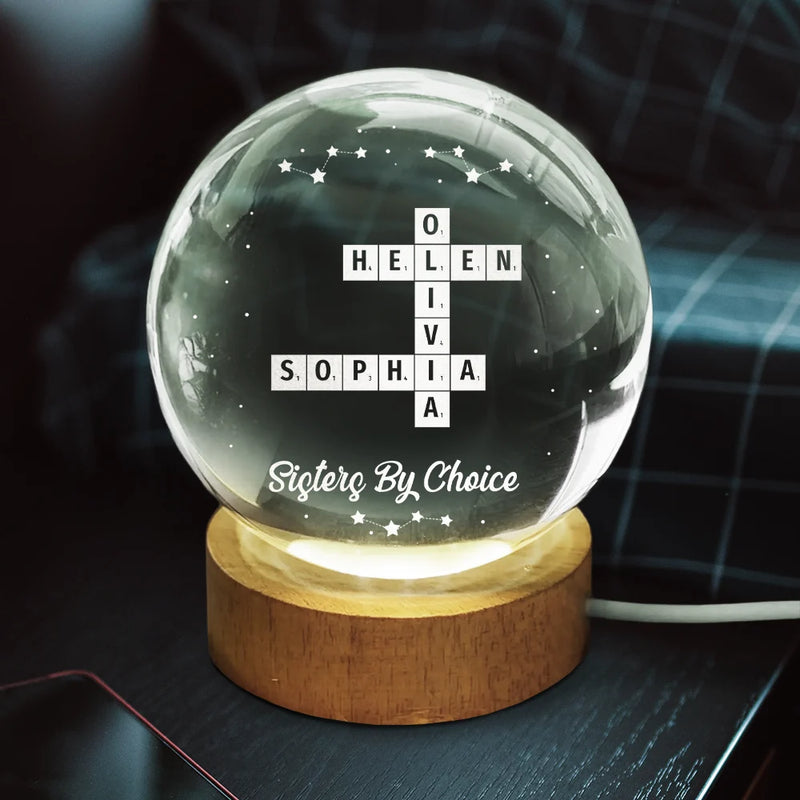 Family - Crossword Loving Family Siblings Besties - Personalized Crystal Globe Lamp