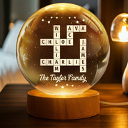 Family - Crossword Loving Family Siblings Besties - Personalized Crystal Globe Lamp