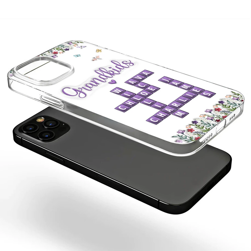 Gift For Grandma, Gift For Women, Happy, Top Market - Crossword My Grandkids 3D Inflated Effect - Personalized Clear Phone Case