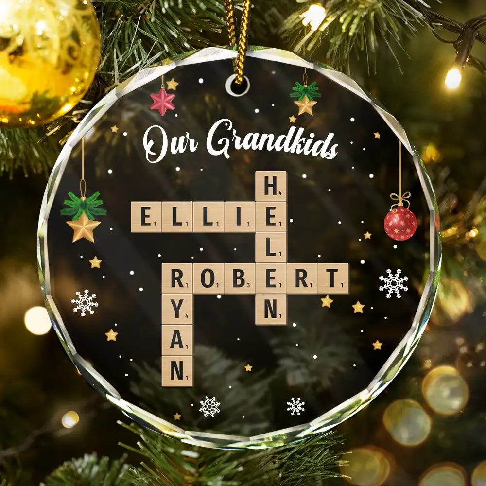 Christmas,Family,Parents,Gift For Kids,Gift For Grandparents,Gift For Grandkids,Happy - Crossword Our Grandkids - Personalized Circle Glass Ornament