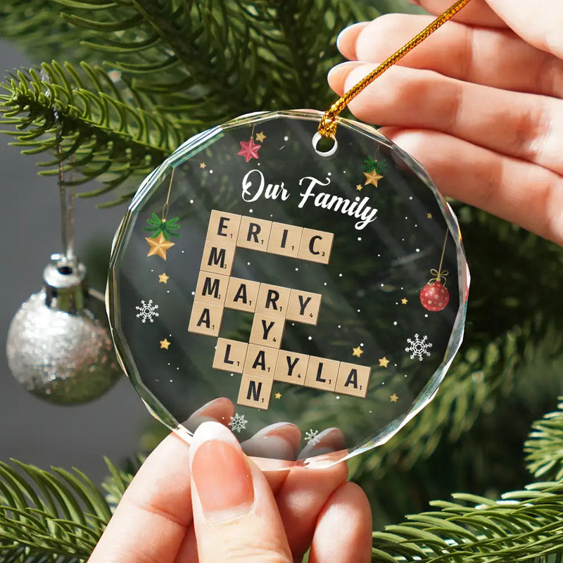 Christmas,Family,Parents,Gift For Kids,Gift For Grandparents,Gift For Grandkids,Happy - Crossword Our Grandkids - Personalized Circle Glass Ornament