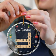 Christmas,Family,Parents,Gift For Kids,Gift For Grandparents,Gift For Grandkids,Happy - Crossword Our Grandkids - Personalized Circle Glass Ornament