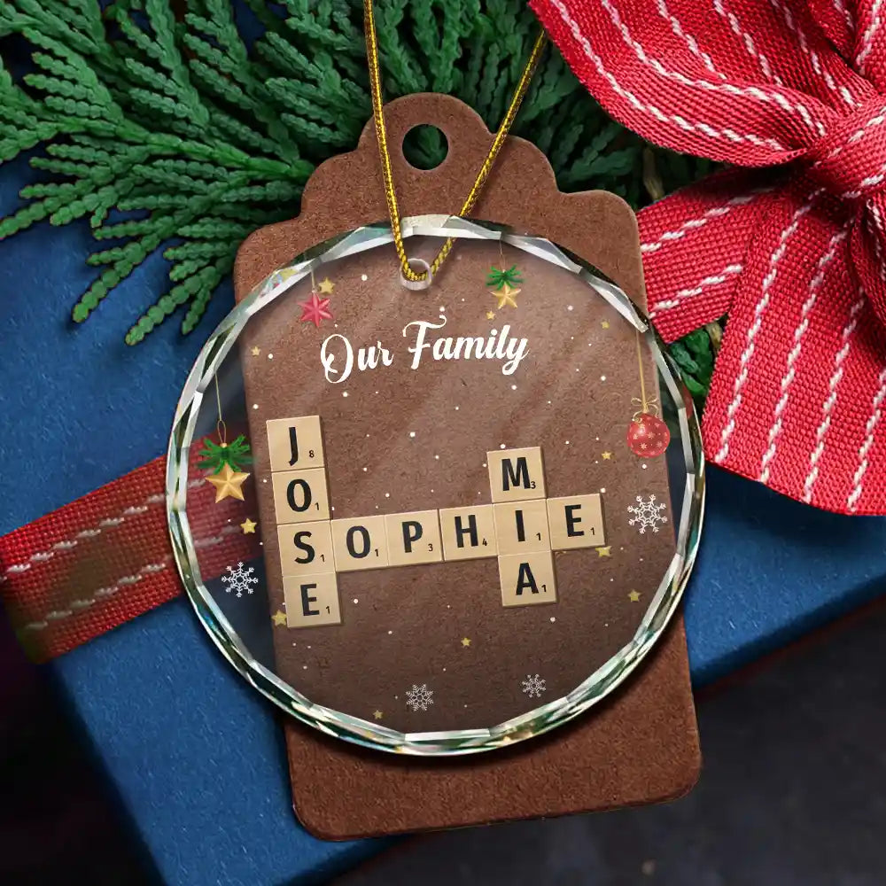Christmas,Family,Parents,Gift For Kids,Gift For Grandparents,Gift For Grandkids,Happy - Crossword Our Grandkids - Personalized Circle Glass Ornament