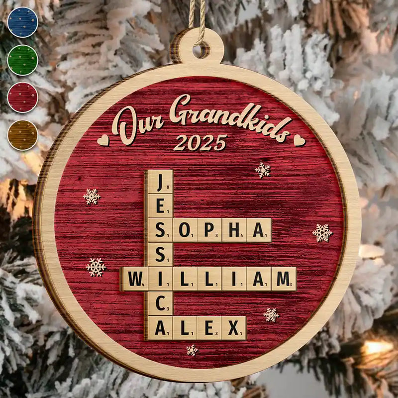 Family, Parents, Gift For Grandparents, Gift For Kids, Gift For Grandkids, Happy, Christmas, Non-Eng - Crossword Our Grandkids Christmas - Personalized 2-Layered Wooden Ornament