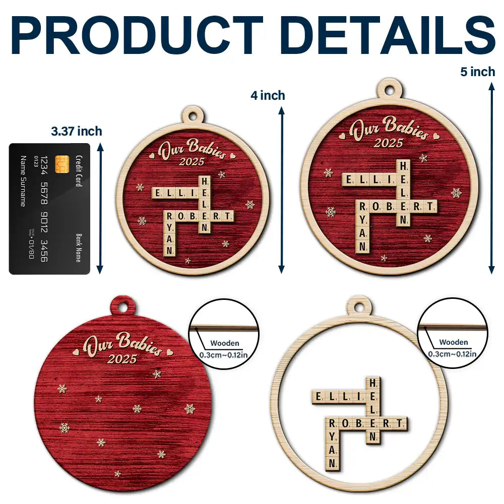 Family, Parents, Gift For Grandparents, Gift For Kids, Gift For Grandkids, Happy, Christmas, Non-Eng - Crossword Our Grandkids Christmas - Personalized 2-Layered Wooden Ornament