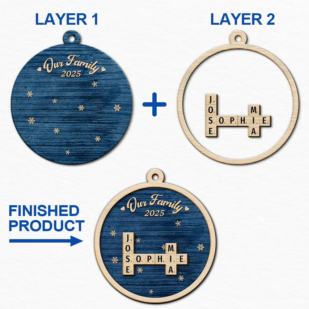 Family, Parents, Gift For Grandparents, Gift For Kids, Gift For Grandkids, Happy, Christmas, Non-Eng - Crossword Our Grandkids Christmas - Personalized 2-Layered Wooden Ornament