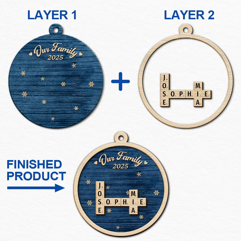 Family, Parents, Gift For Grandparents, Gift For Kids, Gift For Grandkids, Happy, Christmas, Non-Eng - Crossword Our Grandkids Christmas - Personalized 2-Layered Wooden Ornament