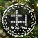 Gift For Couples, Gift For Husband, Gift For Wife, Parents, Gift For Mother, Gift For Grandpa, Gift For Father, Gift For Grandma, Family, Love, Christmas - Crossword Scrabble Family Name - 3D Silver Effect Printed, Personalized Circle Glass Ornament
