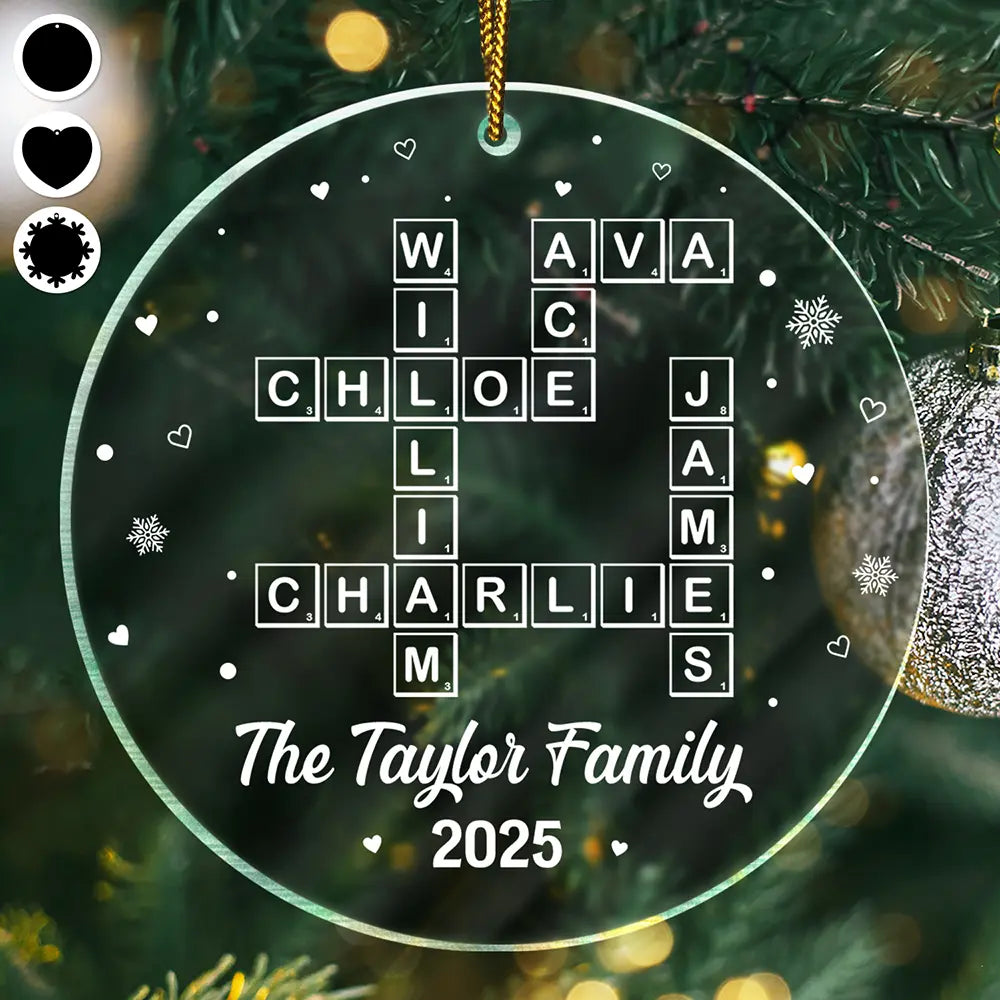 Gift For Couples,Gift For Husband,Gift For Wife,Parents,Gift For Mother,Gift For Grandpa,Gift For Father,Gift For Grandma,Family,Love,Christmas - Crossword Scrabble Family Name - Personalized Custom Shaped Acrylic Ornament