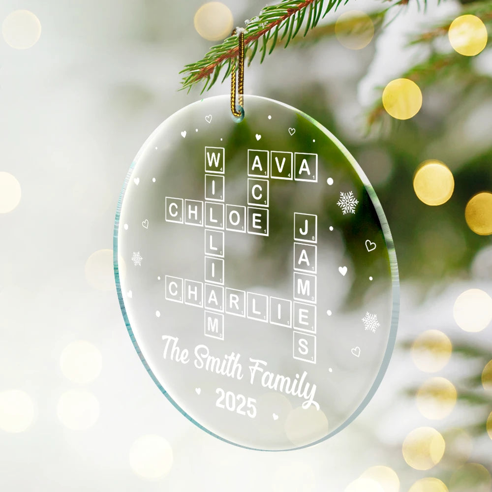 Gift For Couples,Gift For Husband,Gift For Wife,Parents,Gift For Mother,Gift For Grandpa,Gift For Father,Gift For Grandma,Family,Love,Christmas - Crossword Scrabble Family Name - Personalized Custom Shaped Acrylic Ornament