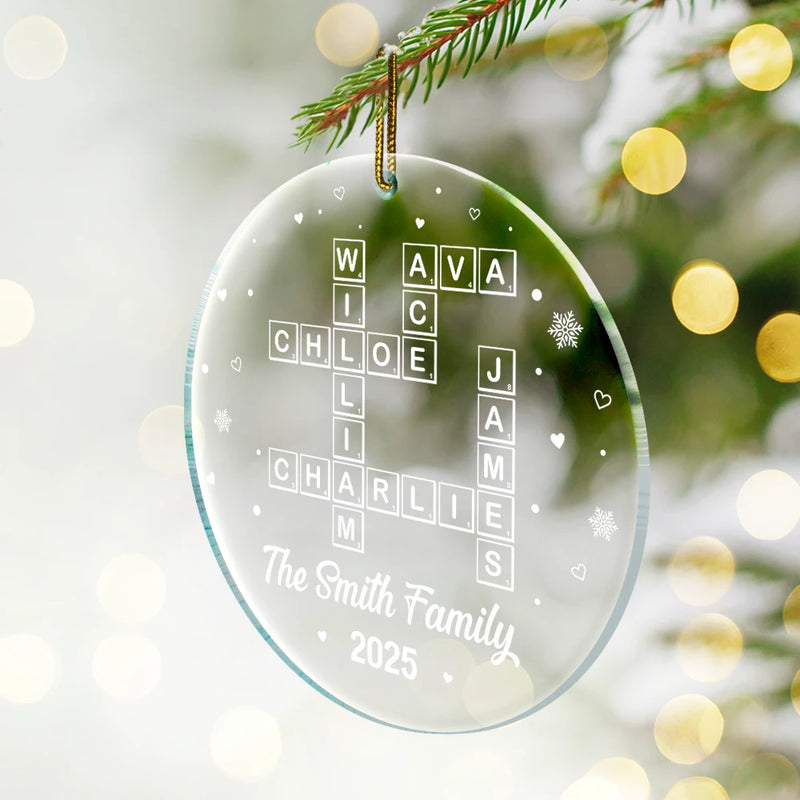 Gift For Couples,Gift For Husband,Gift For Wife,Parents,Gift For Mother,Gift For Grandpa,Gift For Father,Gift For Grandma,Family,Love,Christmas - Crossword Scrabble Family Name - Personalized Custom Shaped Acrylic Ornament