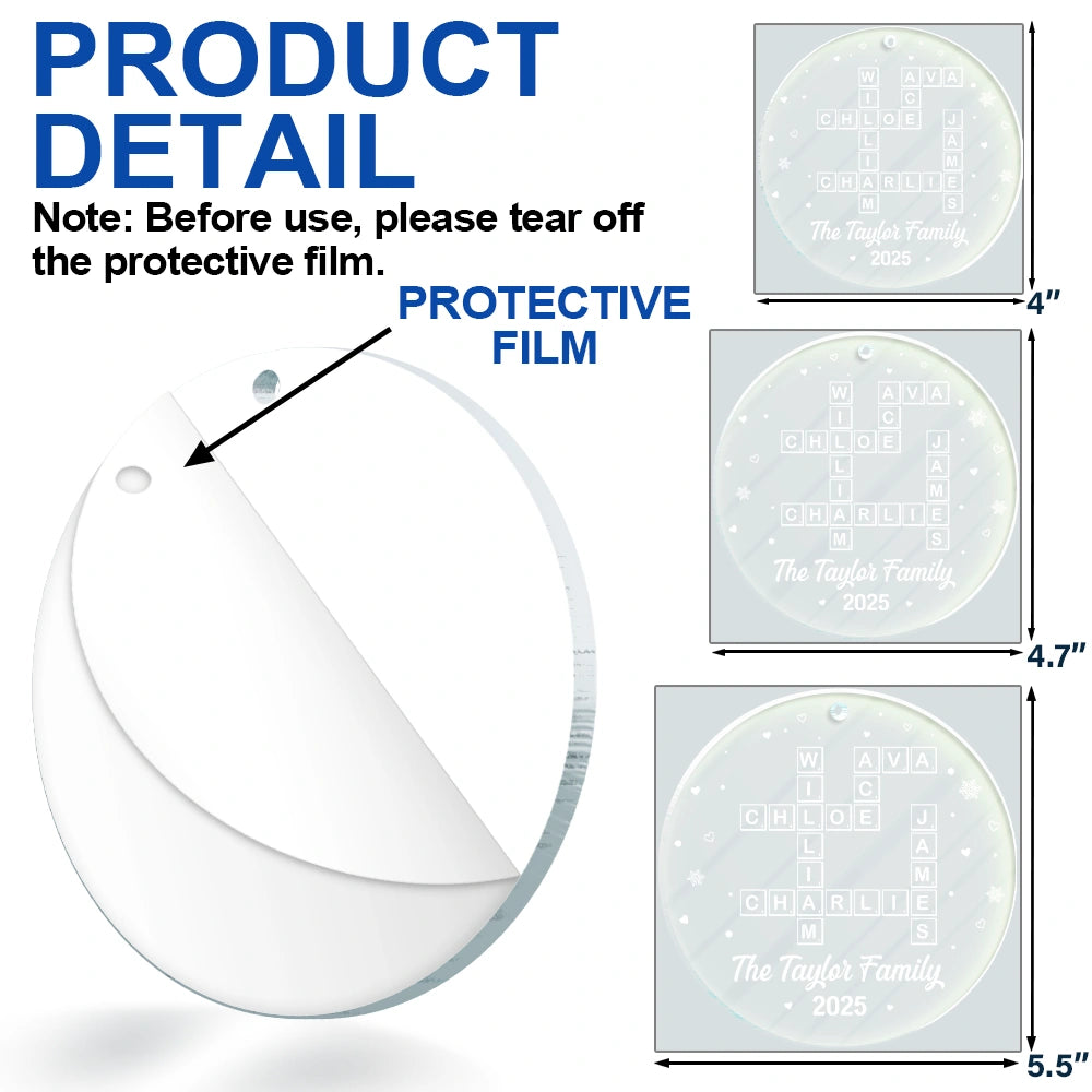 Gift For Couples,Gift For Husband,Gift For Wife,Parents,Gift For Mother,Gift For Grandpa,Gift For Father,Gift For Grandma,Family,Love,Christmas - Crossword Scrabble Family Name - Personalized Custom Shaped Acrylic Ornament