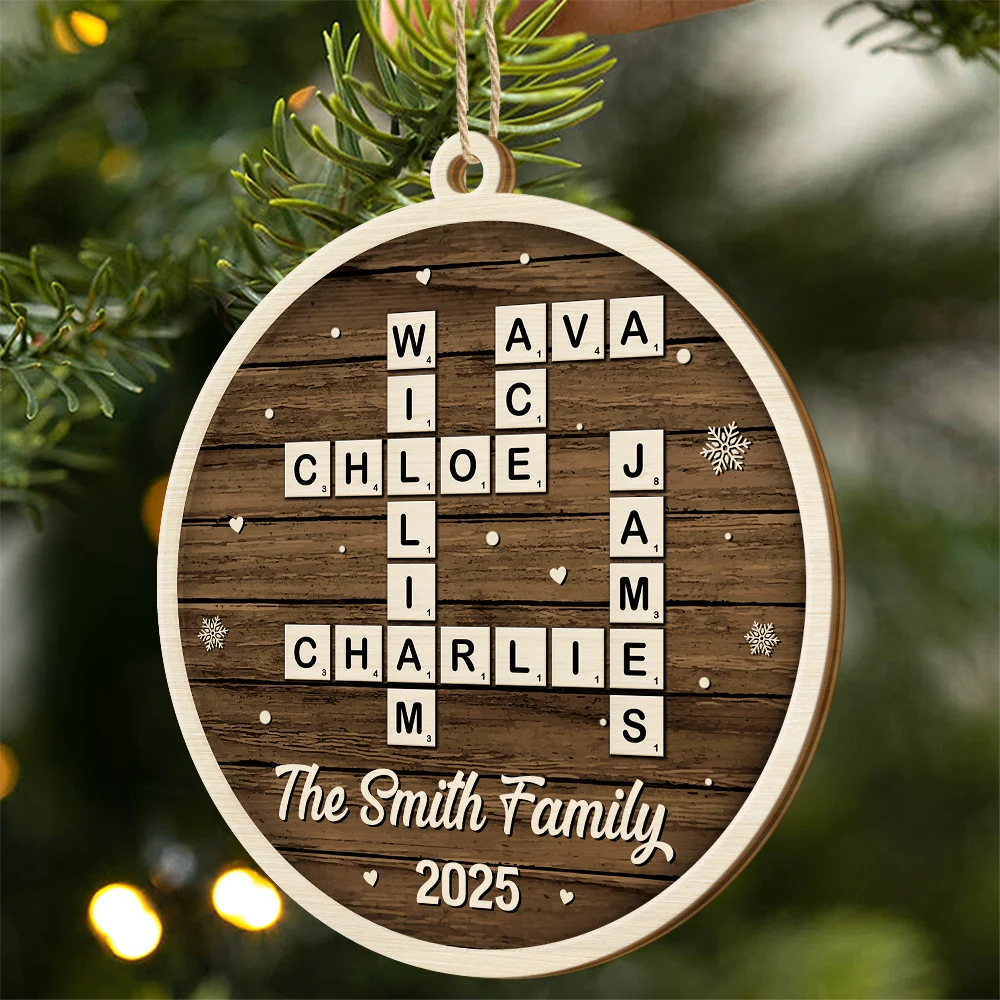 Gift For Couples,Gift For Husband,Gift For Wife,Parents,Gift For Mother,Gift For Grandpa,Gift For Father,Gift For Grandma,Family,Love,Christmas - Crossword Scrabble Family Name - Personalized Custom Shaped Wooden Ornament