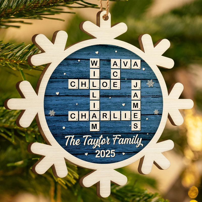 Gift For Couples,Gift For Husband,Gift For Wife,Parents,Gift For Mother,Gift For Grandpa,Gift For Father,Gift For Grandma,Family,Love,Christmas - Crossword Scrabble Family Name - Personalized Custom Shaped Wooden Ornament